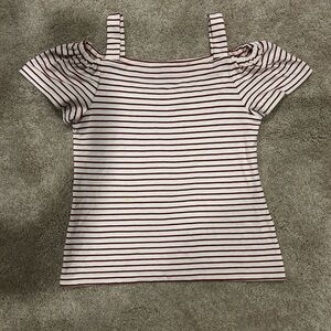 Ann Taylor Women’s Red White Striped Off-Shoulder Blouse Top Sz. Small